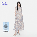 BLUE ERDOS【100%棉】2026夏季新品度假风印花褶饰下摆无袖连衣裙 黄底蓝花 L (170)