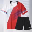 尤尼克斯（YONEX）26新款yy大赛比赛运动短袖男女休闲训练速干T恤透气上衣套装 1003红色套装-男款 M