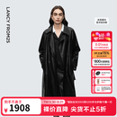 朗姿翻领长款修身双排扣仿皮衣复古摩登通勤外套新款冬衣女 夜幕黑色 M