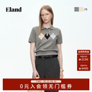 ELAND衣恋【青藤衫】100%棉毛衣女短袖菱格短款套头针织T恤26春夏新款 灰色(15)Grey M /165