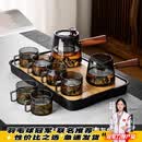 CRHMMFLF玻璃茶具套装家用茶盘办公室客厅喝茶会客功夫茶杯轻奢泡茶壶 烟灰800ml观山壶套+竹木盘 8件 1-10件