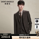 报喜鸟西服套装男装【优选】男士时尚正装西服绒面斜纹羊毛西装西裤套装 砾石色斜纹净色-平驳二扣 50 A(180/100) /请备注腰围或裤子