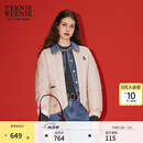 Teenie Weenie小熊女装棉服秋时尚舒适撞色云感牛仔拼接假两件外套 卡其色 M 165