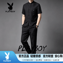 花花公子（PLAYBOY）短袖t恤男2026新款半拉链立领宽松大码打底衫香云纱真丝 黑色01 M (39) 90-115斤