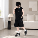 G.duck小黄鸭童装男童夏装套装儿童无袖POLO衫休闲短裤男孩夏天两件套潮 黑色 140 cm