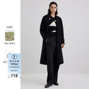 BLUE ERDOS毛呢大衣女秋冬保暖百搭纯色修身长款羊毛厚外套 黑 S 160/80A