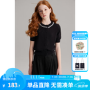 ELLE KIDS童装 手工钉钻短袖针织开衫女童夏季新款醋酸莱赛尔上衣 黑色 165 （M）