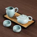 祥业汝窑功夫茶具套装一壶两杯茶壶茶杯陶瓷家用办公泡茶壶2026新款 汝窑豆青西施壶二杯配公杯4件+竹制云梦茶盘(黑)+证书