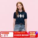 ELLE KIDS童装 法式短袖针织衫女儿童夏季新款撞色菱格苹果领上衣