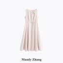 Mandy Zhang 郁金香高定系列 粉色醋酸连衣裙女夏季新款高级订婚礼服长裙子 雅致粉 赠本布腰带 L