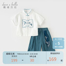 戴维贝拉男童九分裤凉感套装洋气夏儿童汉服阔腿裤国风两件套
