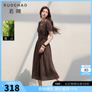 三彩【莱赛尔亚麻】大码女装2026夏季新款系带连衣裙微胖MM 焦糖咖啡 L 165/92B