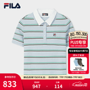 FILA 斐乐杨幂同款女子编织衫2026秋新款时尚修身条纹假两件短袖上衣 满印二-ZB M 165/84A/M