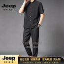 JEEP SPIRIT高档香云纱唐装男短袖中老年爸爸夏套装中式老人衣服桑蚕丝爷爷装 黑色套装 M 【建议100-115斤】