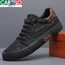 卡帝乐鳄鱼（CARTELO）帆布鞋男鞋印花板鞋潮鞋2026韩版潮流一脚蹬休闲鞋子男老北京布鞋 全黑色 38