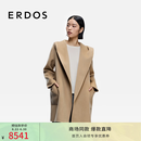 ERDOS【流金大衣】25秋冬连帽羊绒大衣围裹保暖双面毛呢外套女毛呢大衣 沙米 M 165/84A