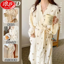 浪莎公主风长袖睡衣女2026新款中长款睡袍浴袍晨袍可外穿家居服睡裙女 小小熊【双口袋-睡袍】 2XL 【推荐140-160斤】