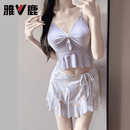 雅鹿女士裙式两件式游泳衣女2026新款海边度假三件套甜美赶温泉泳装 76007温柔紫 L 适合-110斤