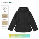 LACOSTE法国鳄鱼女装优雅淑女休闲百搭菱形绗缝连帽棉服外套|BF2493 031/黑色 M 38