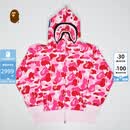BAPE女装26年春夏全拉链鲨鱼连帽卫衣开衫外套00115Q 粉色PKX M