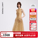 朗姿【焦点系列】船领修身收腰无袖碎花连衣裙女2026年夏季新款 芥末黄色 M