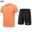 安德玛（Under Armour）2026运动风速干套装 夏季多色薄款冰丝跑步两件套透气运动T恤短裤 鲜橙色+黑色 3XL