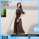 三彩【莱赛尔亚麻】大码女装2026夏季新款系带连衣裙微胖MM 焦糖咖啡 L 165/92B