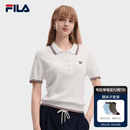 FILA 斐乐官方女子编织衫2026新款简约休闲百搭翻领短袖POLO上衣 标准白-WT L 170/88A/L