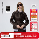 朗姿【精英衣橱】羊皮革翻领可收腰皮衣干练通勤上衣女26年春季新款 深咖色 M