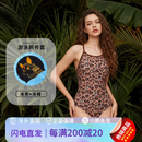 洲克（ZOKE）泳衣女款zoke新款小猫咪连身三角女竞速游泳衣女豹纹萌喵系列 【豹纹酷喵】棕色猫咪搭泳帽 L