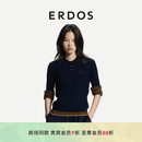 ERDOS 26早秋精纺小翻领抽条短袖毛绒混纺女套衫羊绒衫 午夜蓝 XL 175/92A