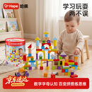 Hape(德国)儿童积木玩具木质100粒双面数字字母桶装节日礼物E8488