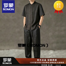 罗蒙（ROMON）香云纱立领唐装套装中国风短袖男复古盘扣半袖真丝蚕丝汉服上衣 咖色 L