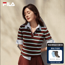 FILA 斐乐杨幂同款女子编织衫2026秋新款时尚修身条纹假两件短袖上衣 满印一-ZA M 165/84A/M