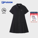 FILA FUSION斐乐潮牌女子梭织连衣裙2026秋季新款休闲凉感衬衫裙 正黑色-BK L 170/88A/L