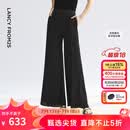 朗姿休闲设计感黑色压褶宽松阔腿高腰垂坠百搭西裤夏季 黑色 L