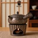 陶迷（TAOMI）陶迷鎏金铁釉玉光侧把壶温茶炉套装蜡烛加热家用围炉煮茶功夫茶具 鎏金铁釉玉光侧把壶+条纹温茶炉
