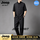 JEEP SPIRIT中国风男装夏季短袖衬衫男士唐装宽松中式衬衣休闲上衣外套 黑色 L 【120-145斤穿】