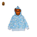 BAPE童装26年春夏BABY LISA卡通小猴迷彩图案拉链连帽卫衣X01153Q 蓝色BLX 130