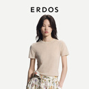 ERDOS 26早秋精纺圆领短袖针织T恤格雷系修身轻薄女套衫羊绒衫 浅驼 M 165/84A