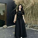 欧丝婕大码女装胖妹妹夏季新款显瘦遮肚子法式设计感气质连衣裙裤套装女 黑色 4XL 【145-165斤】