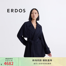 ERDOS 春夏羊毛西装领廓型短款气质休闲落肩系带女风衣外套 藏蓝 L 170/88A