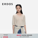 ERDOS【亮片纱】25秋冬V领短袖通勤简约女套衫羊绒衫 浅驼 L 170/88A