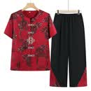 珂露辰中老年人夏装女妈妈装短袖套装70岁80老人衣服奶奶开衫上衣两件套 红色【套装】 轻薄 5XL 【建议145-160斤】