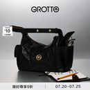 GROTTO个乐新款吐司hobo包植鞣羊皮腋下单肩斜挎软包通勤礼物 经典黑/古金 S
