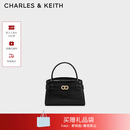 CHARLES&KEITH鳄鱼纹凯莉包手提斜挎婚包包女包生日礼物送女友CK2-50270880-1 Black黑色 S