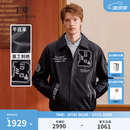 Teenie Weenie小熊男装皮衣2025春季新款时尚撞色复古翻领夹克上衣 黑色 M