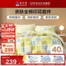 富安娜床上四件套纯棉100%全棉床品 单双人格子床单被套 203×229cm 阳光