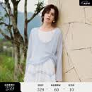 ELLE假两件高级感大圆领镂空针织衫女2026夏季新款设计感宽松罩衫 蓝色 L
