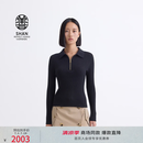 ERDOS【精纺】春夏拉链翻领薄款抽条修身针织女套衫羊绒衫 黑 2XL 175/96A